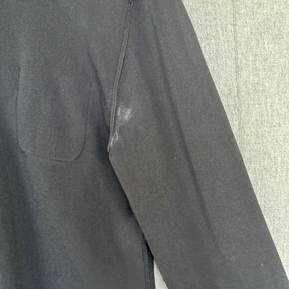 90s Vintage Max Studio Black Stretch Knit w/ White Piping Button Front Shirt - Picture 7 of 13